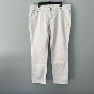 Garnet Hill Pants Womens 18L Long White Denim Jeans Straight Leg Cotton Blend